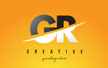 GR G R Letter Modern Logo Design with Yellow Background and Swoosh. - obrazy, fototapety, plakaty