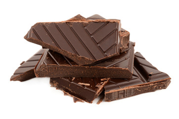 Dark chocolate on a white background