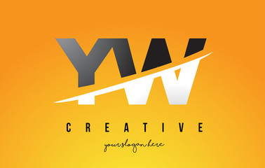 YW Y W Letter Modern Logo Design with Yellow Background and Swoosh.