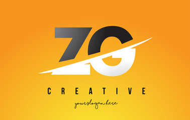ZG Z G Letter Modern Logo Design with Yellow Background and Swoosh.