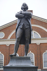 Statue of Sam Adams in Boston Downtown - BOSTON , MASSACHUSETTS - APRIL 3, 2017