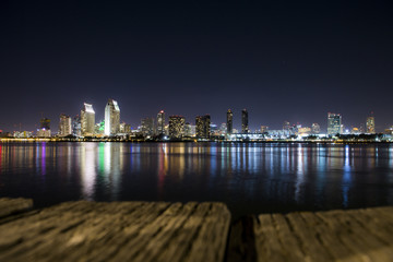 Fototapeta na wymiar San Diego Skyline at Night from Coronado, California