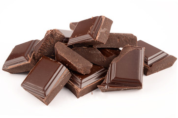 Dark chocolate on a white background