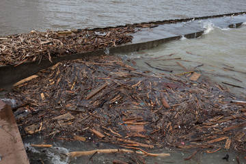 Pier with scattered debris