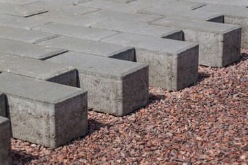 Concrete pavement. Construction of a new street. Roadwork.