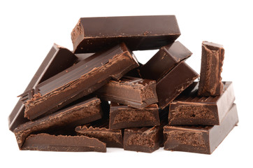 Dark chocolate on a white background