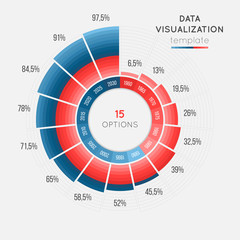 Vector circle chart infographic template for data visualization with 15 parts.