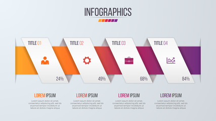 Paper style infographic timeline design template with 4 steps.