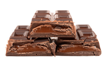 Chocolate with caramel on a white background