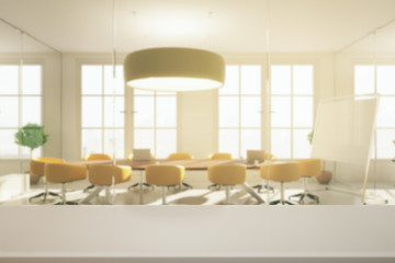 Empty wooden surface in conference room