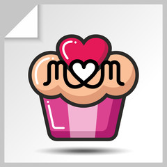 Cupcake with heart-holiday icons for mother's day or for birthday. Vector Isolated flat colorful illustration.