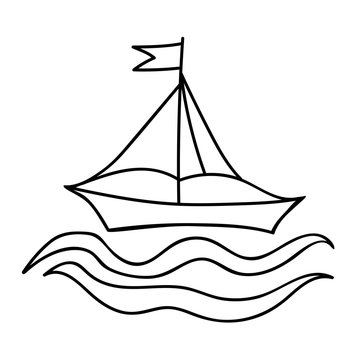 Black line ship for coloring book and other child design