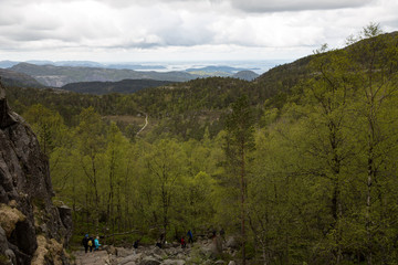 Preikestolen, or Pulpit Rock, a steep cliff in Norway.