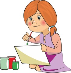 Little girl drawing - Illustration