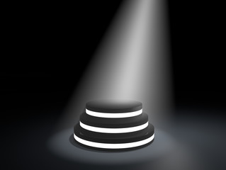 3D illustration of black podium for ceremony or product display with spotlight and empty space