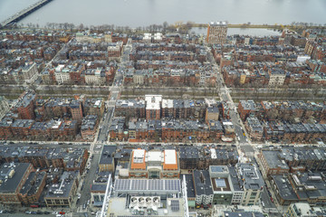 Amazing aerial view over the streets of Boston - BOSTON , MASSACHUSETTS - APRIL 3, 2017