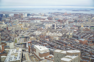 Fototapeta na wymiar Wide angle aerial view over the city of Boston - BOSTON , MASSACHUSETTS - APRIL 3, 2017