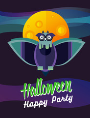 Flat illustration with owl, moon, sky. Background.