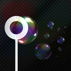 Vector set of realistic soap bubbles on the transparent background.