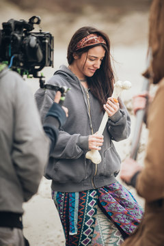 Behind the scene. Actress in front of the camera