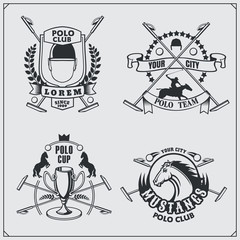 Set of vintage horse polo club labels, emblems, badges and design elements.