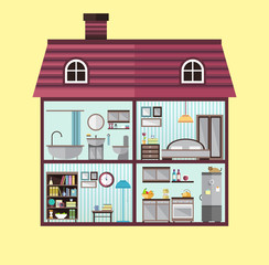 Flat illustration of house in cut