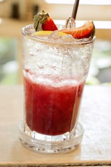 Strawberries soda with ice 