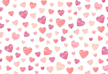 Vector hosiery heart seamless pattern in embroidery design on the white background. 