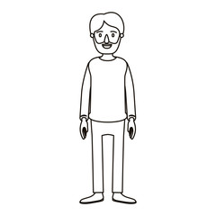 silhouette cartoon full body man bearded with clothing vector illustration