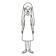 silhouette cartoon full body woman with long hair and dressed vector illustration