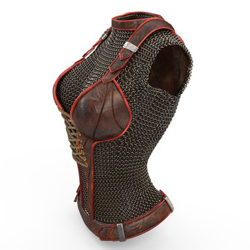 Female chain armor made of metal on isolated white background. 3d illustration