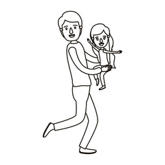 silhouette caricature full body man carrying a little girl vector illustration