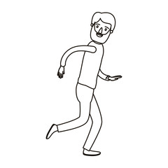 silhouette cartoon full body man with beard and moustache running vector illustration
