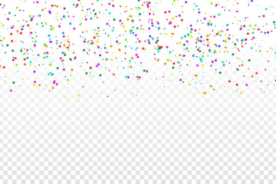 Vector realistic colorful star confetti on the transparent background. Concept of happy birthday, party and holidays.