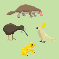 Australia wild animals cartoon popular nature characters flat style mammal collection vector illustration.