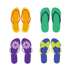 Slippers female multicolored isolated on white casual summer footwear pair design vector