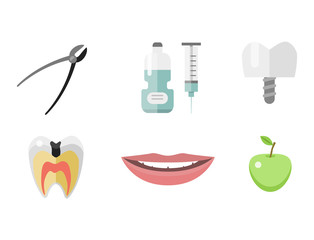 Flat health care dentist medical tools medicine instrument hygiene stomatology vector illustration.