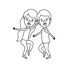 Fototapeta na wymiar silhouette caricature full body couple dancing vector illustration