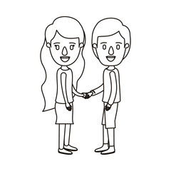 Obraz na płótnie Canvas silhouette caricature full body couple in casual clothing handshake vector illustration