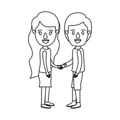 silhouette caricature full body couple in casual clothing handshake vector illustration