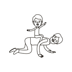 silhouette caricature bearded father with boy playing the horse on his back vector illustration