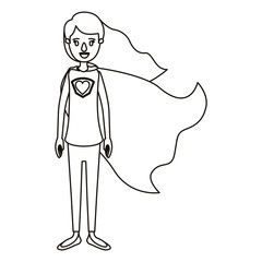 silhouette cartoon full body super hero woman with wavy long hair and cap