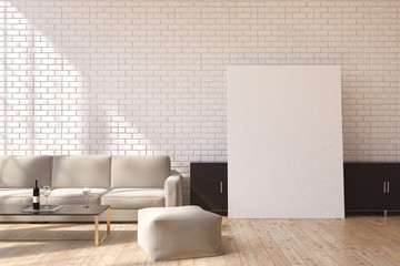 Gray sofa and poster