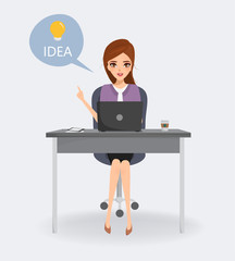 business woman working with a laptop to communication. illustration vector character design.