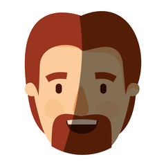 color image shading caricature front view bearded man with redhead hairstyle vector illustration