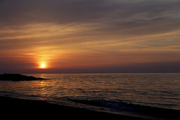 Colorful sky and the sea reflected in sunset. sunset on the sea with the sky in the clouds Turkey 