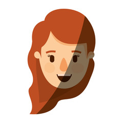 color image shading caricature front view face woman with wavy side hair vector illustration