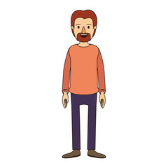 color image caricature full body male person with beard and moustache with clothing vector illustration
