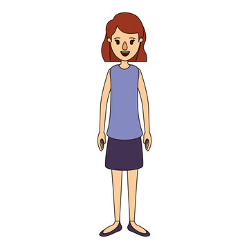 color image caricature full body woman with short hair in skirt vector illustration