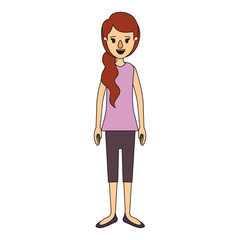 color image caricature full body woman with ponytail long hair vector illustration